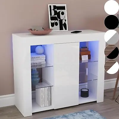 LED Sideboard High Gloss Modern Buffet Cupboard Display Cabinet TV Unit Stand • £70.99