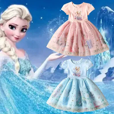 Kids Girls Elsa Princess Tutu Dress Frozen Fancy Dress Up Party Cosplay Costume • £8.99