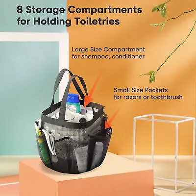 Aquaterior Portable Mesh Shower Caddy Tote 8 Pockets Black Carry Bag Shampoo • $16.11