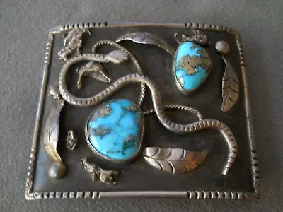 OLD Native American Morenci Turquoise Sterling Silver Snake Belt Buckle 83g! • $345