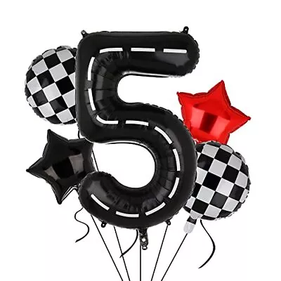 Race Car Birthday Balloons 40 Inch Racetrack Number Balloon 5 Black Boys 5st ... • $9.85