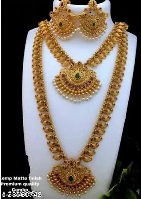 South Indian Women Temple Necklace Set Gold Plated Fashion Wedding Jewelry Gift • $32.71