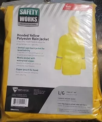 Safety Works Professional Yellow Hooded Polyester Rain Jacket  SW44337j  L/G New • $14.85