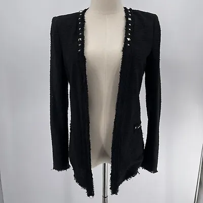 Zara Woman Tweed Black Blazer Size XS Studded Open Front • £43.42