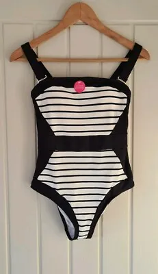 Accessorize Black And White Striped Bathing Costume Size 10 • £10