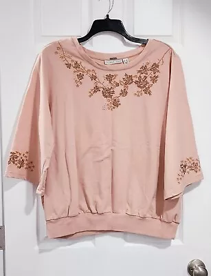 QVC The Muses Lounge 1X Womens Ballet Pink Embroidered Sweatshirt • $19
