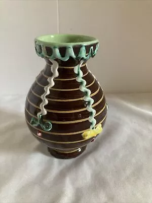 Vintage Elbee Italy Pottery Petite Small Vase Dimensional Applied Rigaree • $14.99