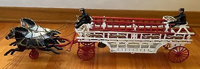 Vintage Cast Iron Horse Drawn Hook & Ladder Fire Engine Wagon Truck Toy Nr 31  • $52