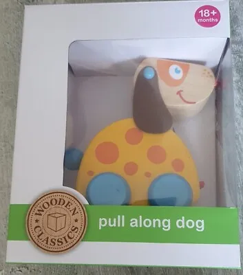 £7.99 • Buy Wooden Pull Along Dog Toddler Baby Toy 18mths+ New