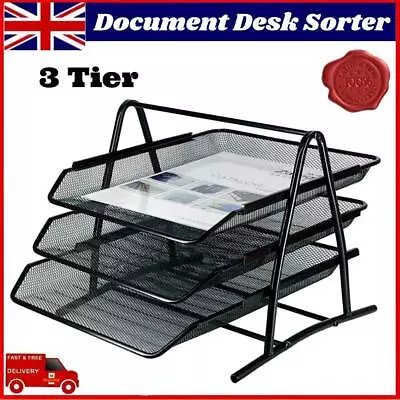 3 Tier Office Files Metal Mesh A4 Paper Document Holder Desk Organiser Tray • £7.99