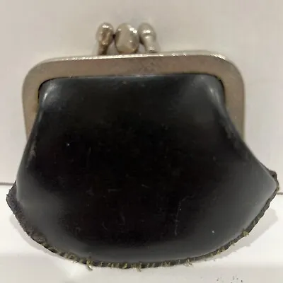 Vintage Black Kiss Lock Change Coin Purse Leather • $5.55