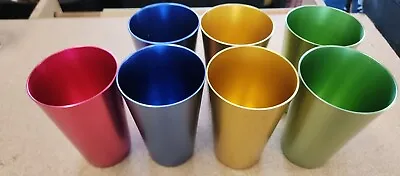 Vtg. Set/7   5  Anodized Aluminum Tumbler Metal Glasses Multicolor Mcm Retro A3 • $15