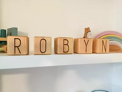 Solid Wood Laser Engraved RD Baby Name Blocks Newborn Baby Gift Childrens Gift • £5.50