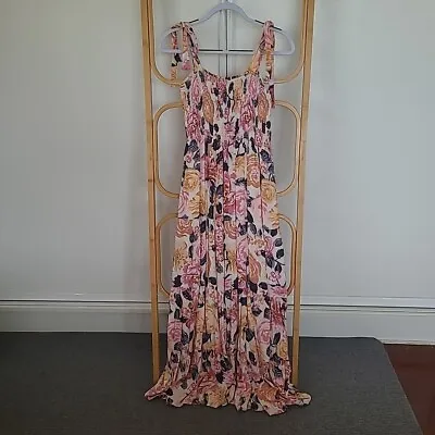 Henry Oscar Size 16 Sleeveless Long Maxi Dress Floral Print Plus Rayon Shirred  • $33