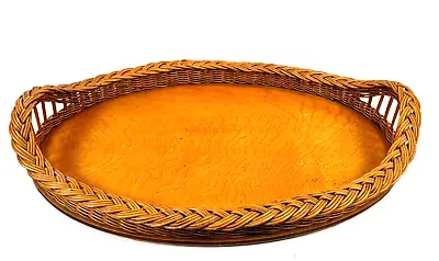 Antique Handmade Wooden Wicker Serving Tray With Handles 20  • $28