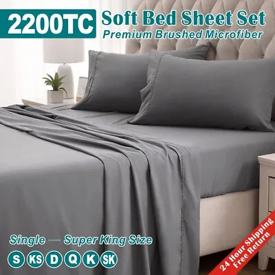 $32.99 • Buy ForZzz 2200TC Soft Fitted Flat Sheet Bed Set Single Double Queen Super King Bed