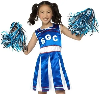 £19.50 • Buy Childrens Girls Fancy Dress Cheerleader Costume & Pom Poms Blue By Smiffys