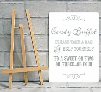 A4 Candy Buffet Sweet Cart Jar Stall Table Sign Wedding Party With Easel GREY • £13
