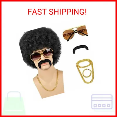 TUOFLY Afro Wig Men 70s Costume Wig Short Curly Black Disco Wigs For Men Natural • $28.22