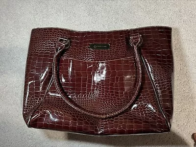 Franklin Covey Women’s Deep Burgundy Alligator Laptop Computer Tote Shoulder Bag • $24.99