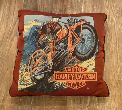 Vintage Harley-Davidson Throw Pillow Accent Tapestry 16 X 16 VTG Man Cave • $29.97