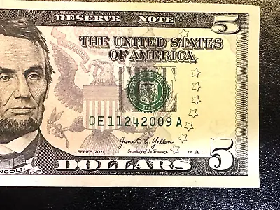 FANCY SERIAL NUMBER $5 Dollar Bill Birthday/Anniversary 11/24/2009  UNCIRCULATED • $7.99