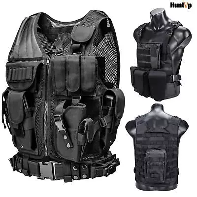 Military Tactical Vest Molle Large Airsoft Assault Combat Plate Carrier Black • $27.54