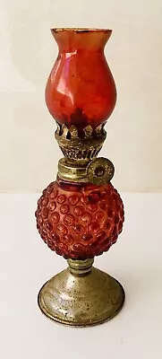 VINTAGE RED GLASS HOBNAIL SMALL KEROSENE LAMP - 1950’s HONG KONG - UNUSED • $19