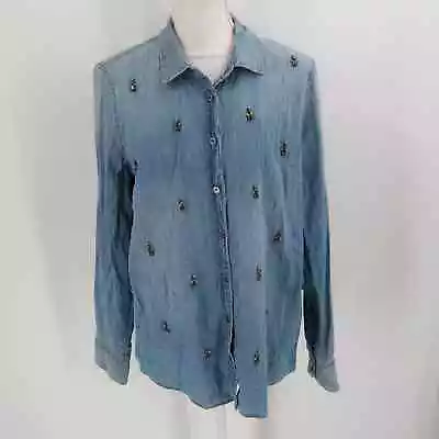 J.Crew Women's Chambray Rhinestone Embellished Button Down Shirt Size 10 • $27