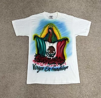 Vintage Virgen De Guadalupe Virgin Mary Airbrushed Art T-Shirt Size Medium • $39.99