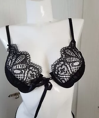 £13 • Buy Beau Bra Ribbon Tie Underwired Lace Bra 34C/90/75 Black RRP £60.00