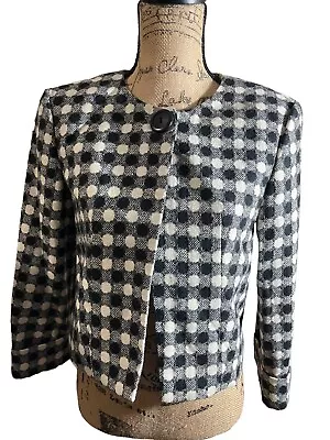 Larry Levine Boxy Jacket Polka Dot Short Waist Length 3/4 Sleeve Women Size 4 • $19.95