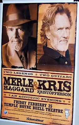 MERLE HAGGARD & KRIS KRISTOFFERSON Original Show Poster Denver Co Two Legends • $45