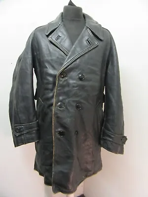 VINTAGE 70's FRENCH HEAVY LEATHER DETECTIVE POLICE OFFICER JACKET SIZE M • £69