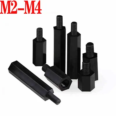 M2-M4 Black Nylon Hex Male Thread Pillars+Nut Plastic PCB Spacer Studs Standoff • £1.55