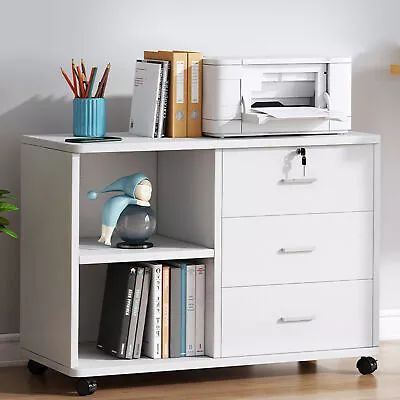 3-Drawer Wood File Cabinet Mobile Rolling Lateral Filing Cabinet Printer Stand • $63.99