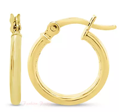 Pretty 10MM Classic Hoop Earrings In 14 Karat Yellow Gold Over Sterling Silver • $10.50