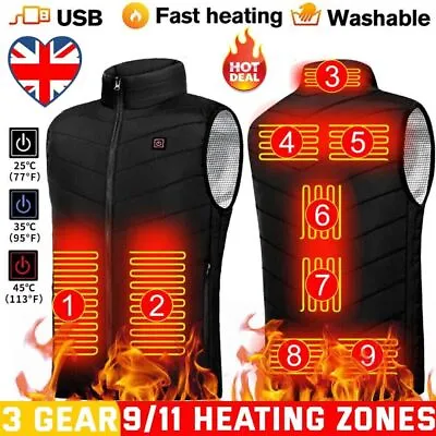 Thermal Heated Vest Warm Gilet Winter USB Electric Jacket Men Women Heating Coat • £18.75