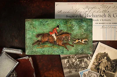 Stately Antique Horse Equestrian Fox Hunt Painted Trinket Jewelry Humidor Box • $225