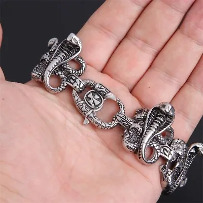 316L Stainless Steel COBRA Bracelet Men's Jewelry 8.5inch Motorcycle Biker Chain • $24.99