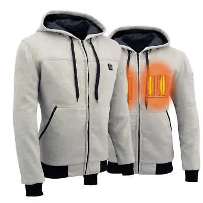 Mens Zipper Front Heated Hoodie W/ Front & Back Heating Elements *MPM1714 SILVER • $144.99