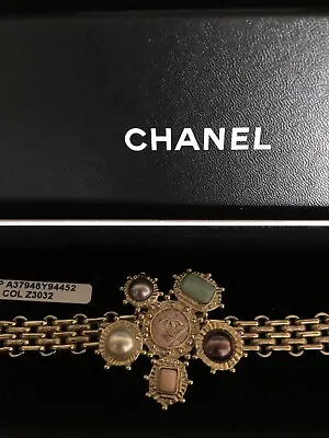 Chanel  Vintage 08p New Tags Gripoix Camelia Gold Cc Logo Bracelet Box  • $2499