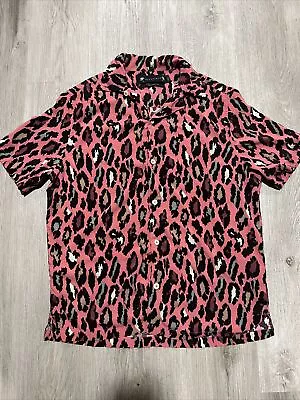 All Saints Relaxed Fit Small Pink Leopard Print Short Sleeve Button Up Shirt • $60