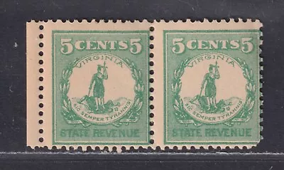 US Virginia 1916 5¢ Green Liquor Revenue/Tax Stamp Pair Mint Hinged • $3