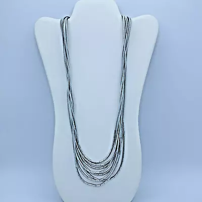 LOFT Layered Gray Cord Necklace With Silver Tone Metal Tube Beads 3-218 • $7.50