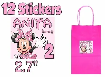 12 Ct MINNIE MOUSE 2.7  Sticker Label For Bag Treat Box party Favor • $9.60