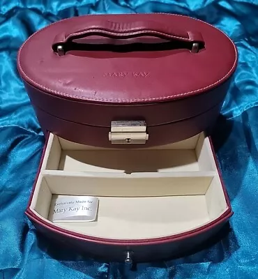 Mary Kay Travel Case Red Leather Jewelry Box Vintage Rare Oval Train Case • $34.99