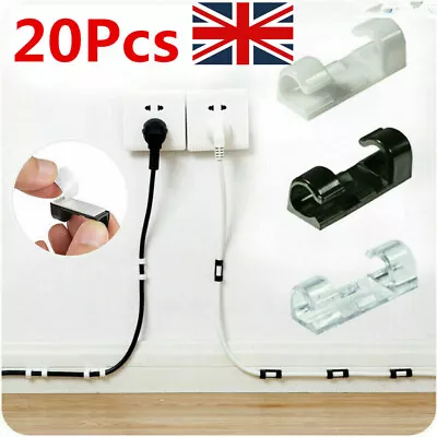 20X Self Adhesive Wire Cable Cord Clips Clamp Wall Table Tidy Holder Organizer • £3.41