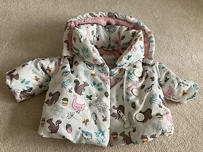 Baby Girls 3-6months John Lewis Hooded Padded Coat White Animal Design VGC  • £12