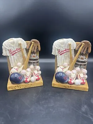RARE Set Of Baseball Theme Resin Book Ends 3D Hand Painted Kids Man Cave Vintage • $25